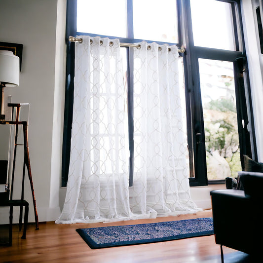 84” Charcoal Trellis Pattern Embroidered Window Curtain Panel-0