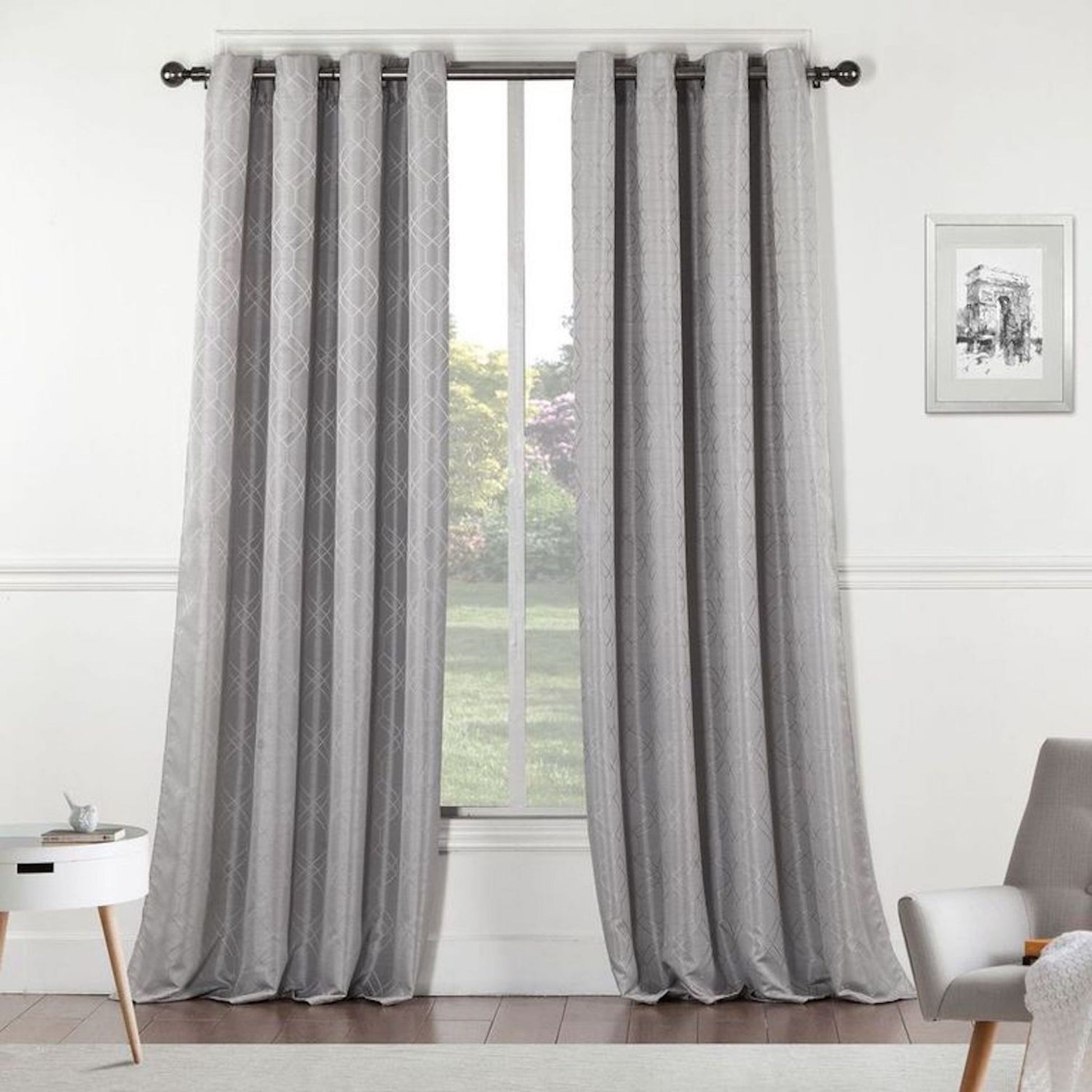 84" Silver Linework Textured Window Curtain Panel-8