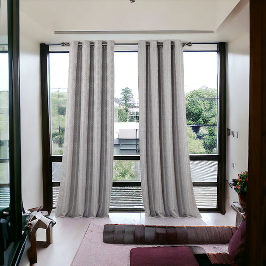 84" Silver Linework Textured Window Curtain Panel-0
