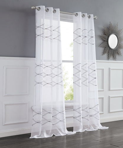 Set of Two 84"  White Wave Embroidered Window Panels-4
