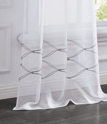 Set of Two 84"  White Wave Embroidered Window Panels-2