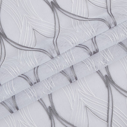 Set of Two 84"  White Wave Embroidered Window Panels-5