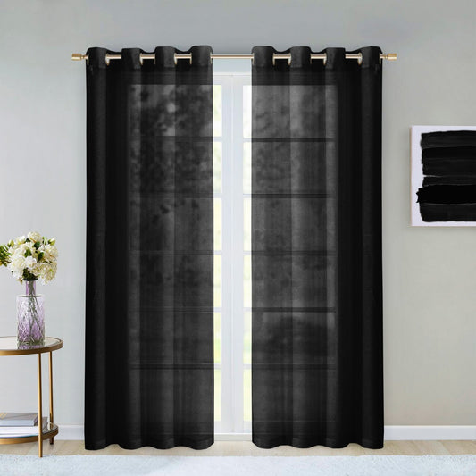 Set of Two 84"  Black Solid Modern Window Panels-1
