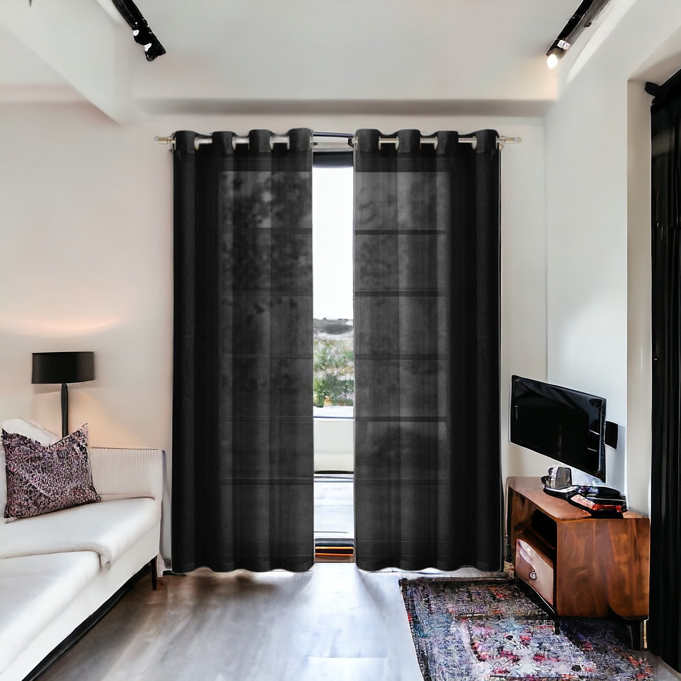 Set of Two 84"  Black Solid Modern Window Panels-7