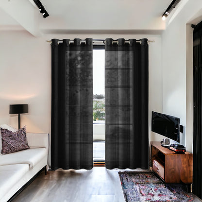 Set of Two 84"  Black Solid Modern Window Panels-7
