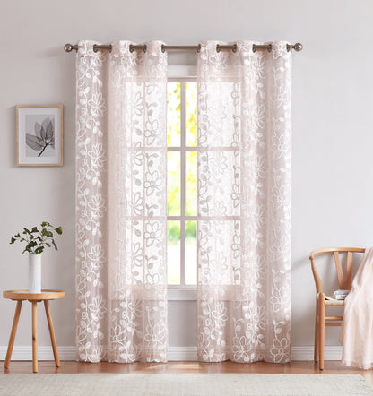 Set of Two 84"  Blush Floral Embroidered Window Panels-7
