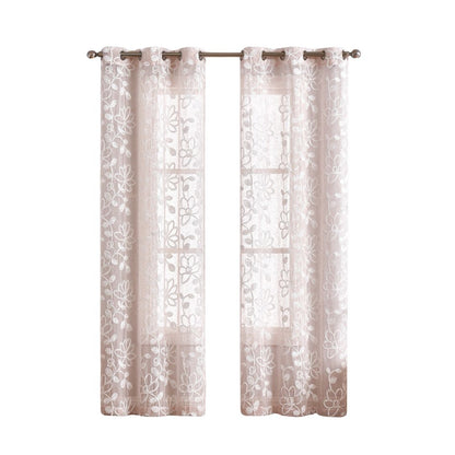 Set of Two 84"  Blush Floral Embroidered Window Panels-2