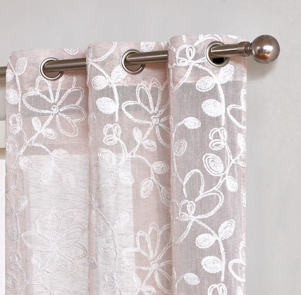 Set of Two 84"  Blush Floral Embroidered Window Panels-5