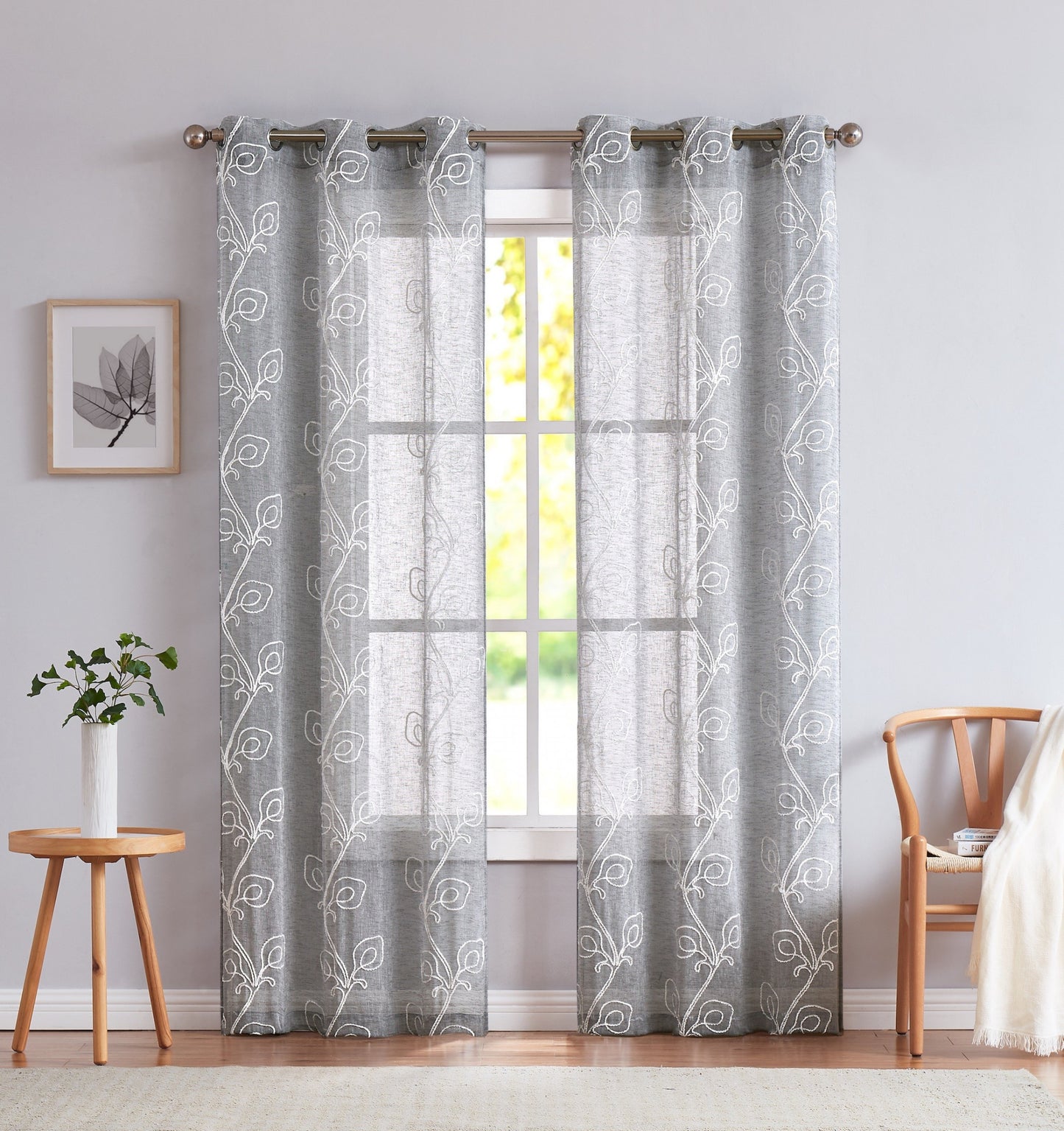 Set of Two 84"  Silver Boho Embroidered Window Panels-7