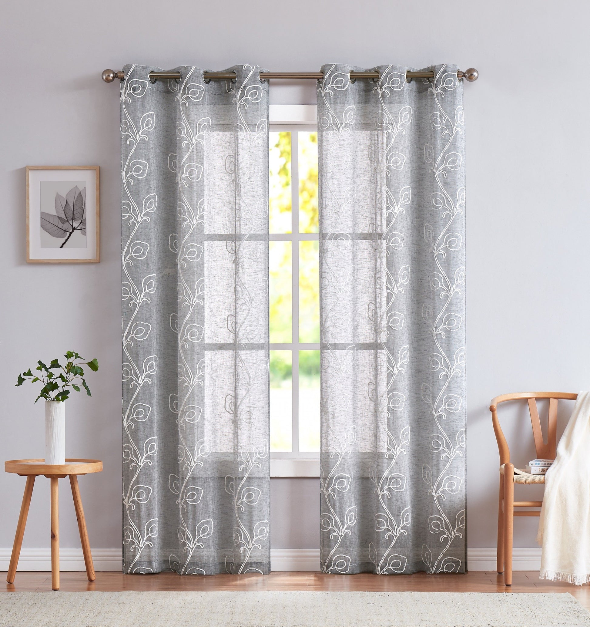Set of Two 84"  Silver Boho Embroidered Window Panels-7