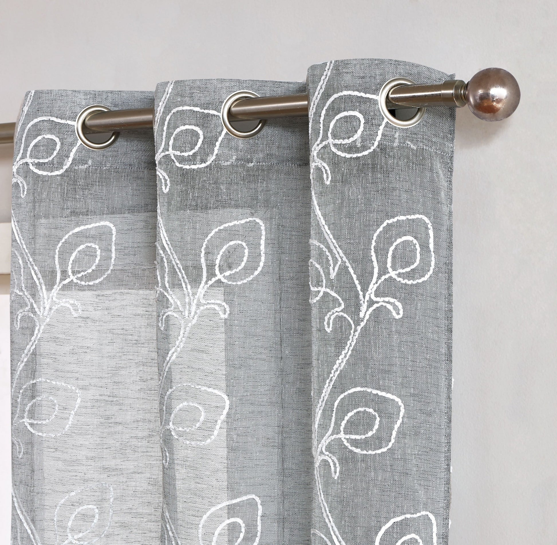 Set of Two 84"  Silver Boho Embroidered Window Panels-5