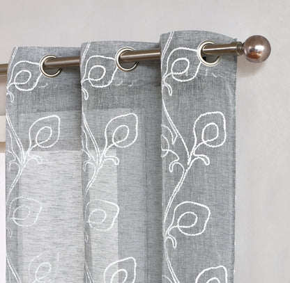 Set of Two 84"  Silver Boho Embroidered Window Panels-5