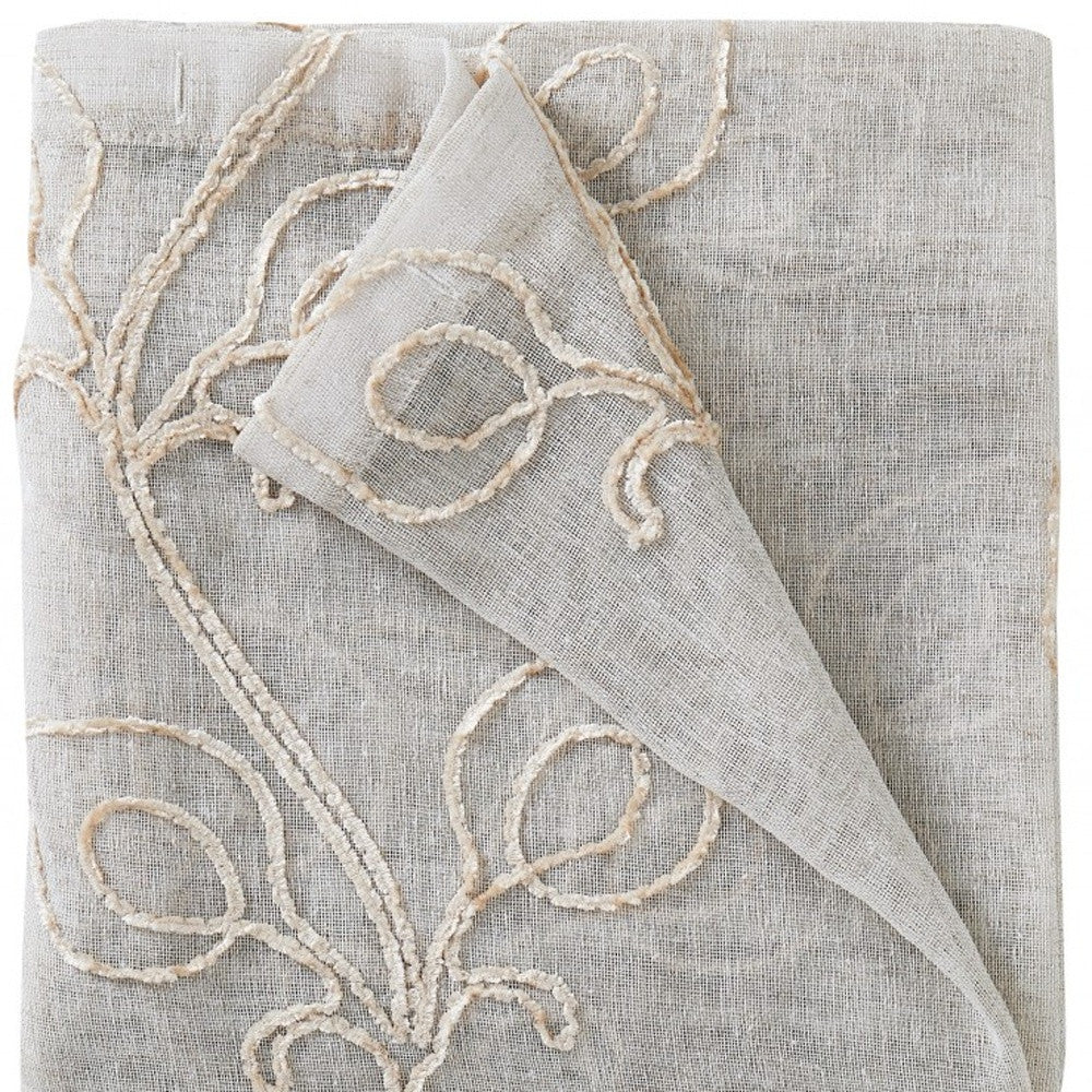 Set of Two 84" Beige Boho Embroidered Window Panels-3