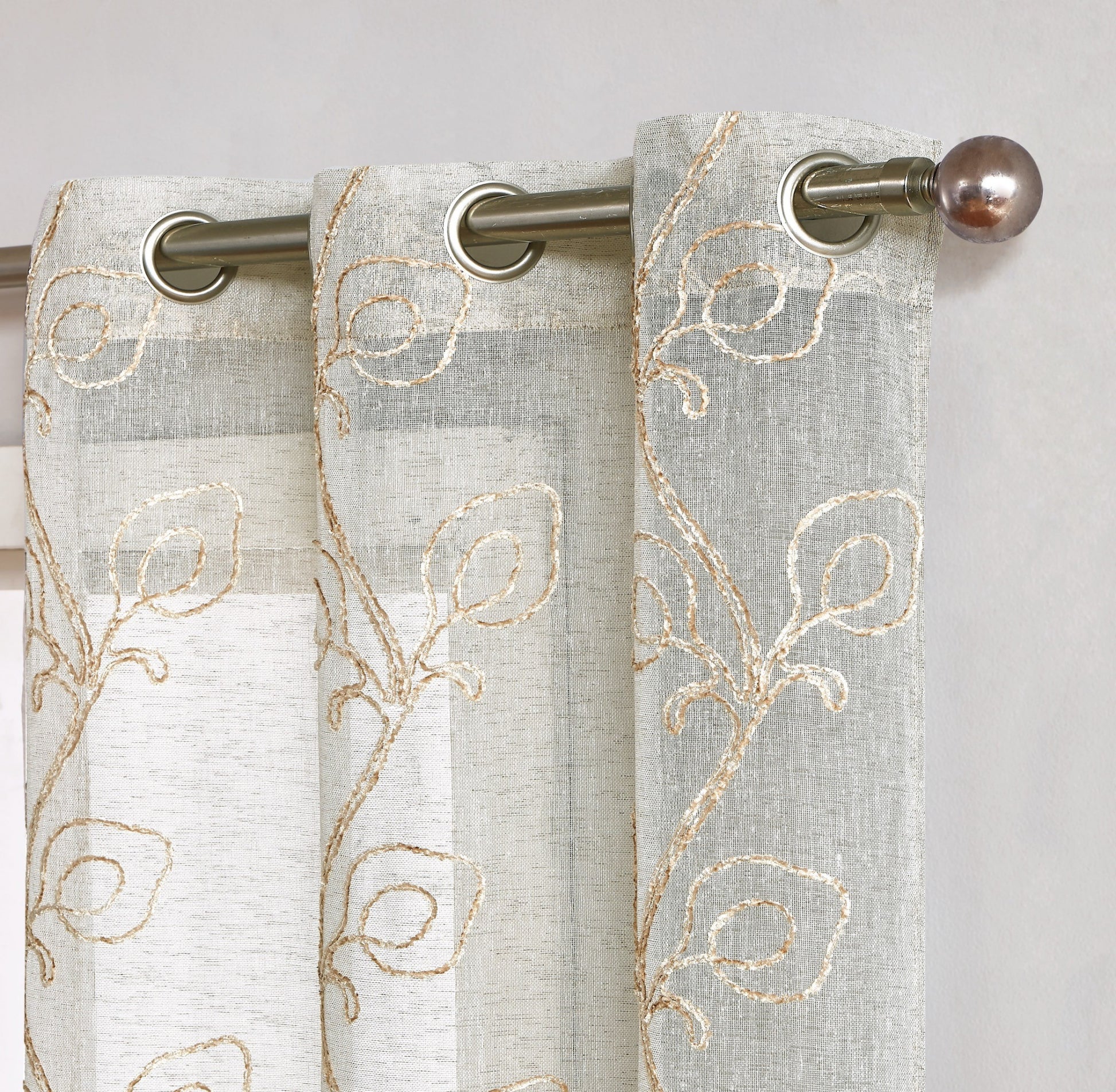 Set of Two 84" Beige Boho Embroidered Window Panels-4