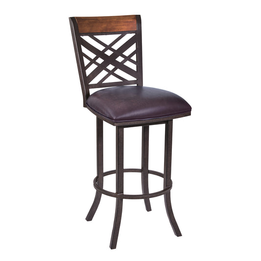 30" Brown Faux Leather And Iron Bar Height Bar Chair-0