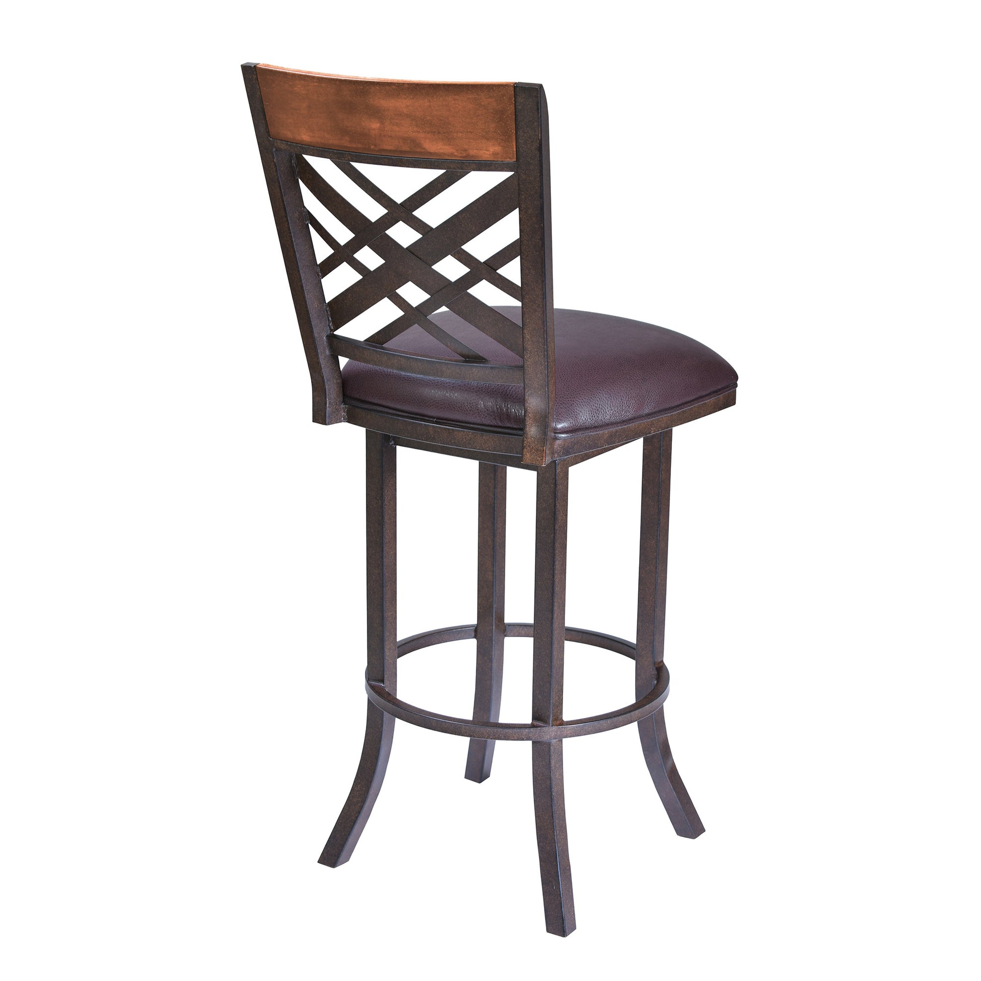 30" Brown Faux Leather And Iron Bar Height Bar Chair-2