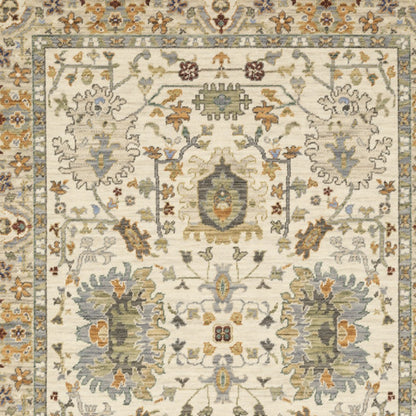 10' X 13' Ivory Oriental Power Loom Stain Resistant Area Rug With Fringe-5