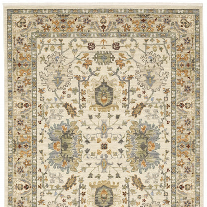 10' X 13' Ivory Oriental Power Loom Stain Resistant Area Rug With Fringe-6