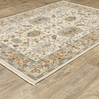 10' X 13' Ivory Oriental Power Loom Stain Resistant Area Rug With Fringe-8
