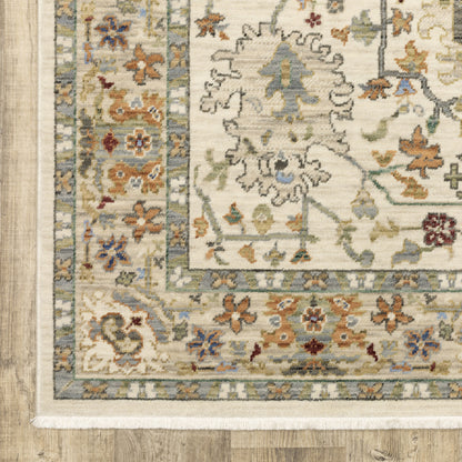 10' X 13' Ivory Oriental Power Loom Stain Resistant Area Rug With Fringe-4