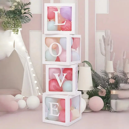 White LOVE Letter Wedding Decoration Set with Transparent Balloon Boxes (4 Boxes + LOVE Letters), 30cm-3