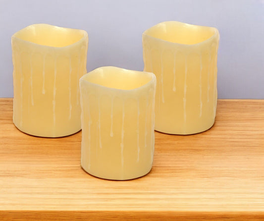 Set of Three Yellow Flameless Pillar Candle-0