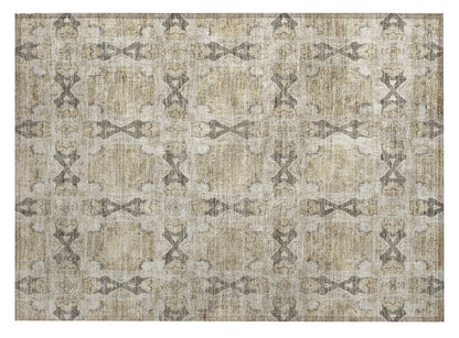2' X 3' Beige and Gray Floral Medallion Washable Non Skid Indoor Outdoor Area Rug-1