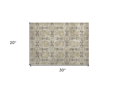 2' X 3' Beige and Gray Floral Medallion Washable Non Skid Indoor Outdoor Area Rug-2