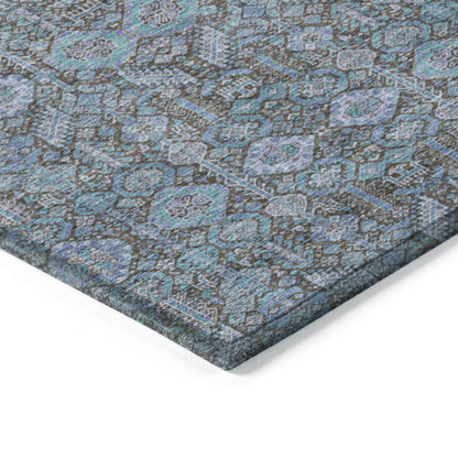 8' Runner Blue and Coffee Floral Washable Non Skid Indoor Outdoor Runner Rug-6