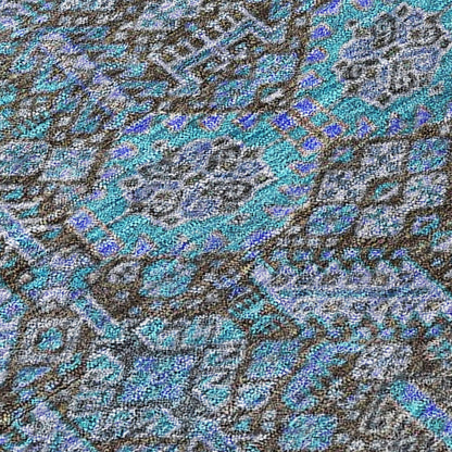 8' Runner Blue and Coffee Floral Washable Non Skid Indoor Outdoor Runner Rug-7