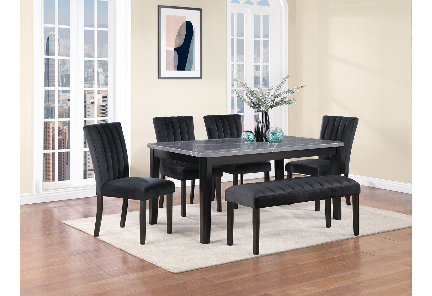 66" Dark Gray Faux Marble and Wood Dining Table-4