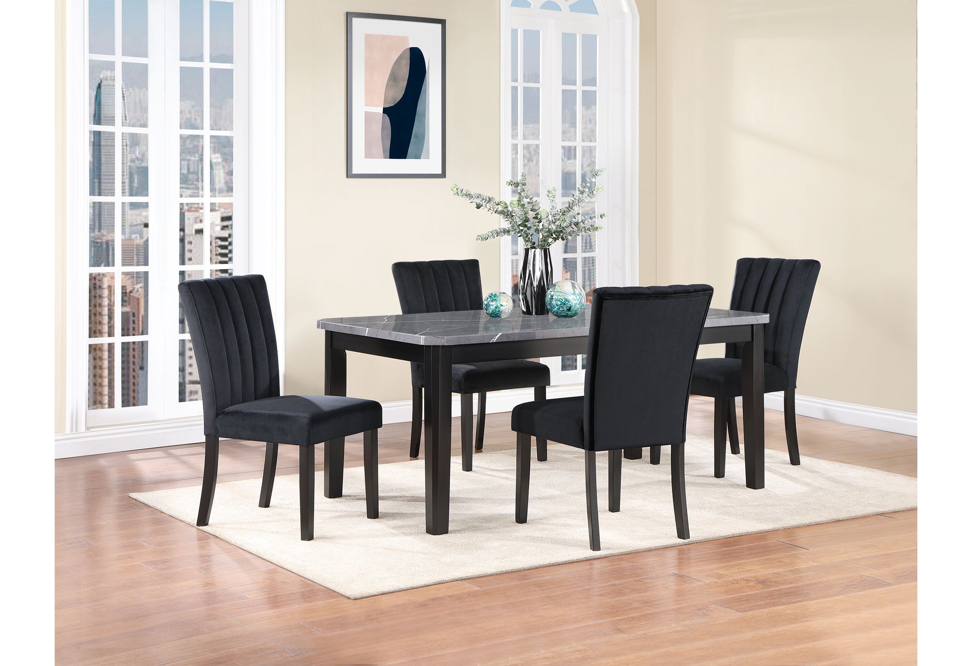 66" Dark Gray Faux Marble and Wood Dining Table-5