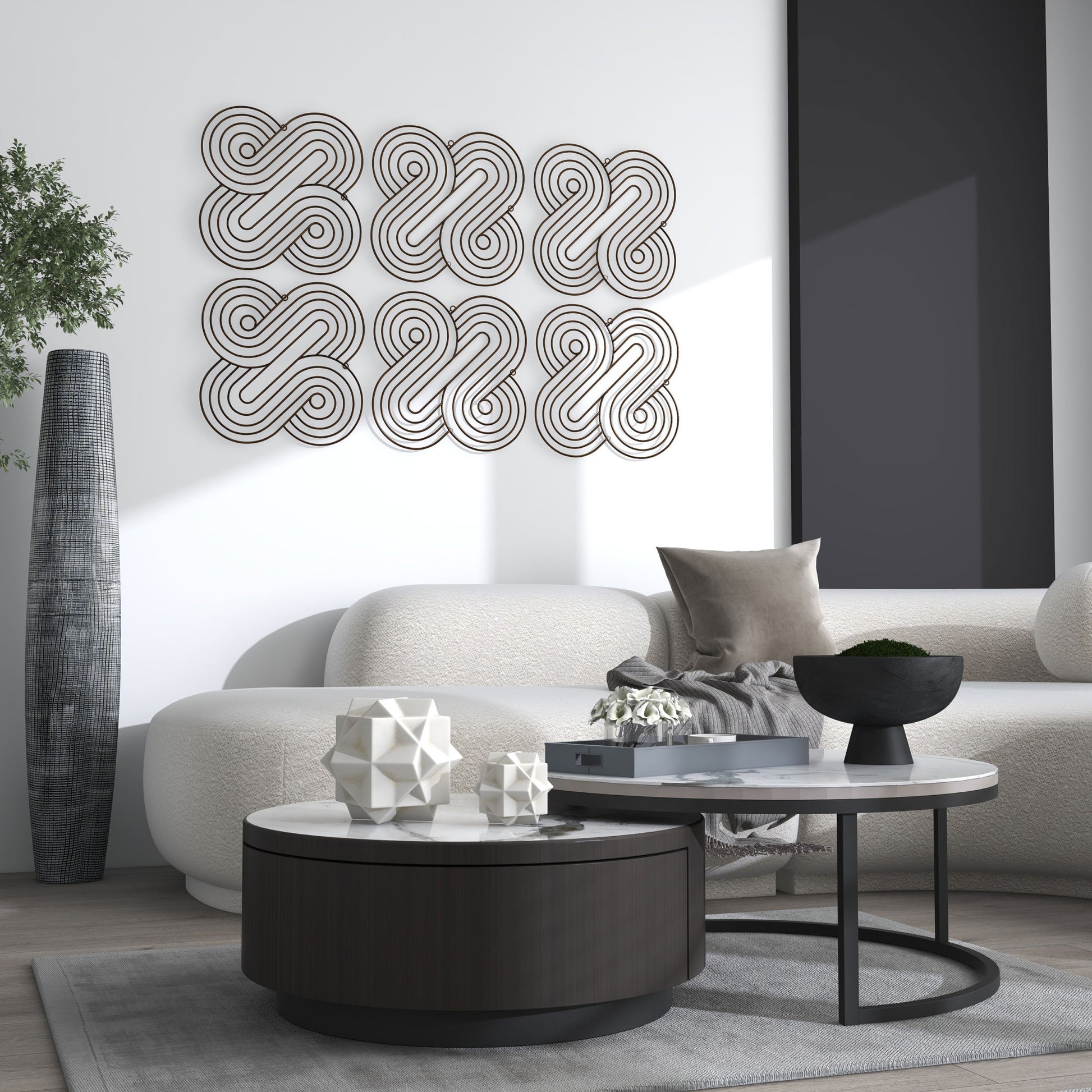 20" X 20" Bronze Metal Abstract Geometric Hanging Dimensional Sculpture-8