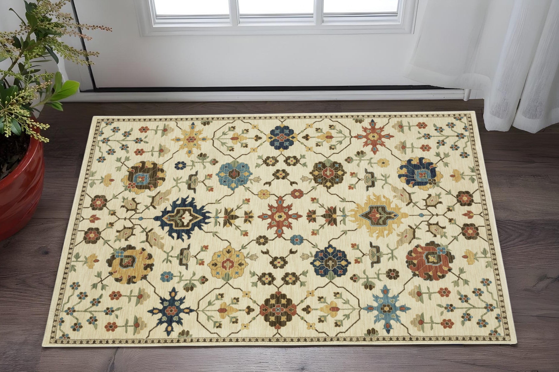 2' X 3' Ivory And Gold Oriental Area Rug With Fringe-0