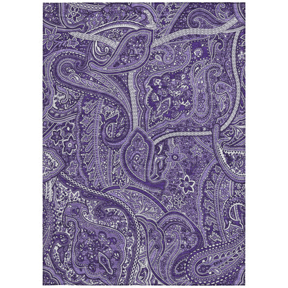 9' X 12' Purple Lavender And Silver Paisley Washable Indoor Outdoor Area Rug-4