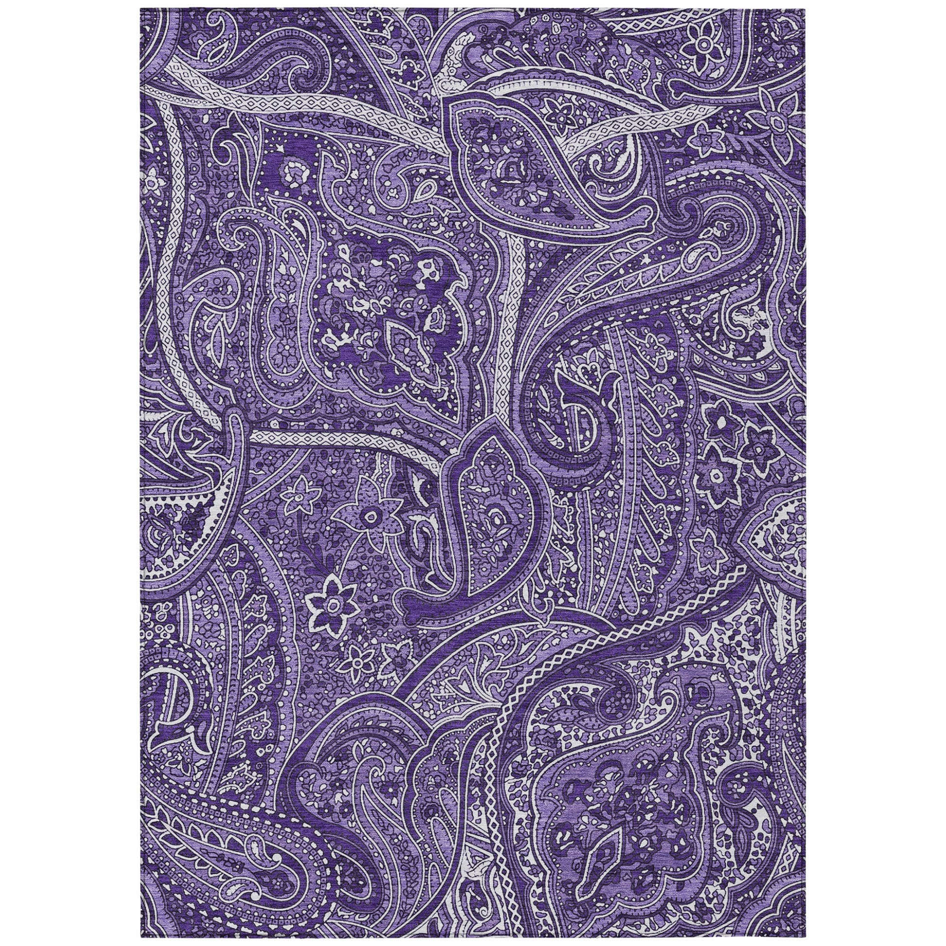 9' X 12' Purple Lavender And Silver Paisley Washable Indoor Outdoor Area Rug-1
