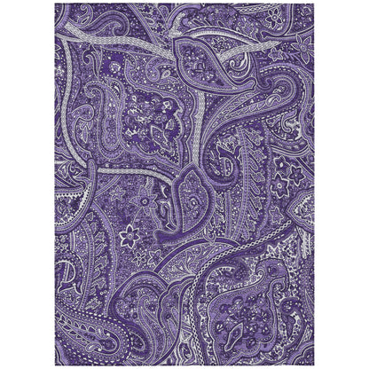 9' X 12' Purple Lavender And Silver Paisley Washable Indoor Outdoor Area Rug-1