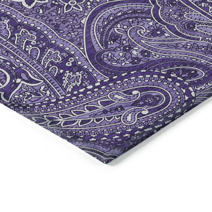 9' X 12' Purple Lavender And Silver Paisley Washable Indoor Outdoor Area Rug-3