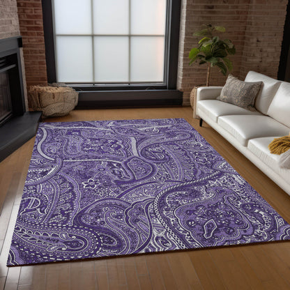 9' X 12' Purple Lavender And Silver Paisley Washable Indoor Outdoor Area Rug-7