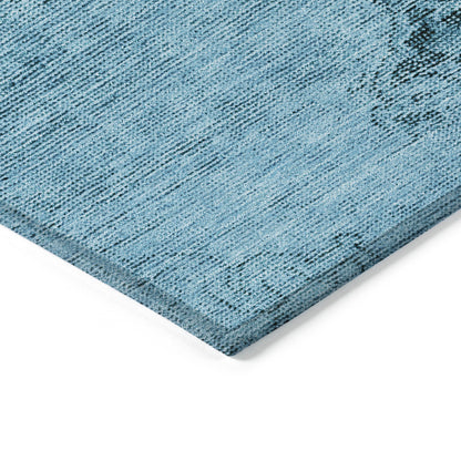 8' Denim Blue And Navy Blue Round Oriental Washable Indoor Outdoor Area Rug-4