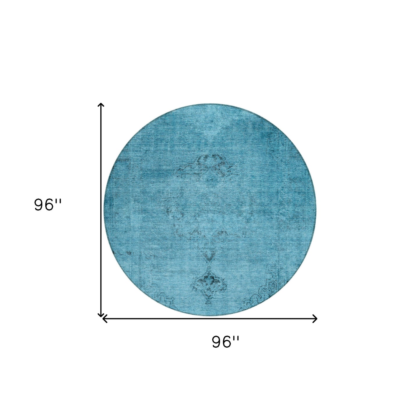 8' Denim Blue And Navy Blue Round Oriental Washable Indoor Outdoor Area Rug-2