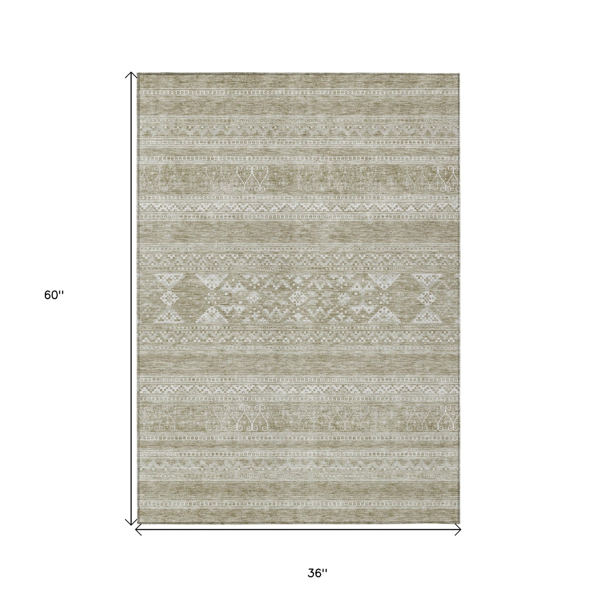 3' X 5' Khaki Taupe And Ivory Southwestern Washable Indoor Outdoor Area Rug-2