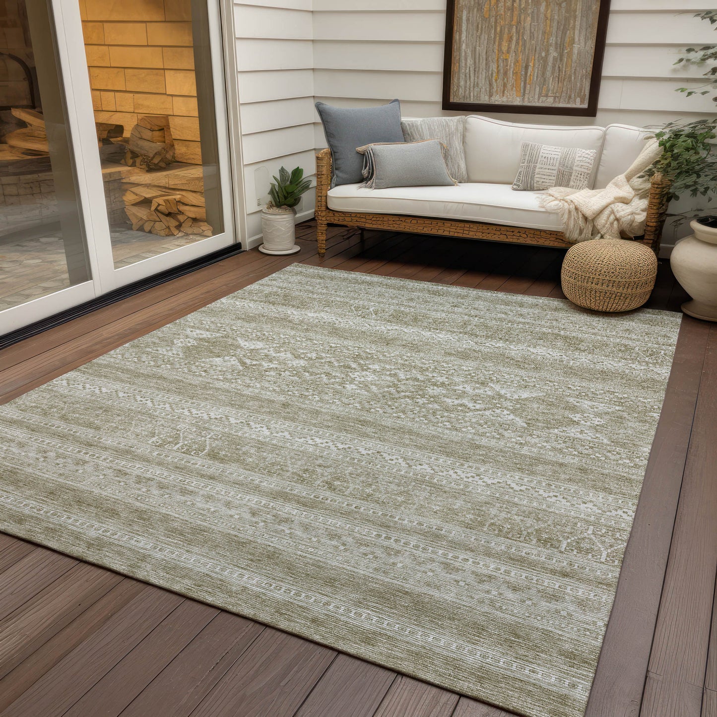 3' X 5' Khaki Taupe And Ivory Southwestern Washable Indoor Outdoor Area Rug-5