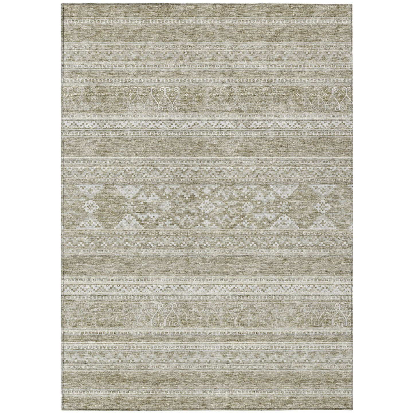 3' X 5' Khaki Taupe And Ivory Southwestern Washable Indoor Outdoor Area Rug-1