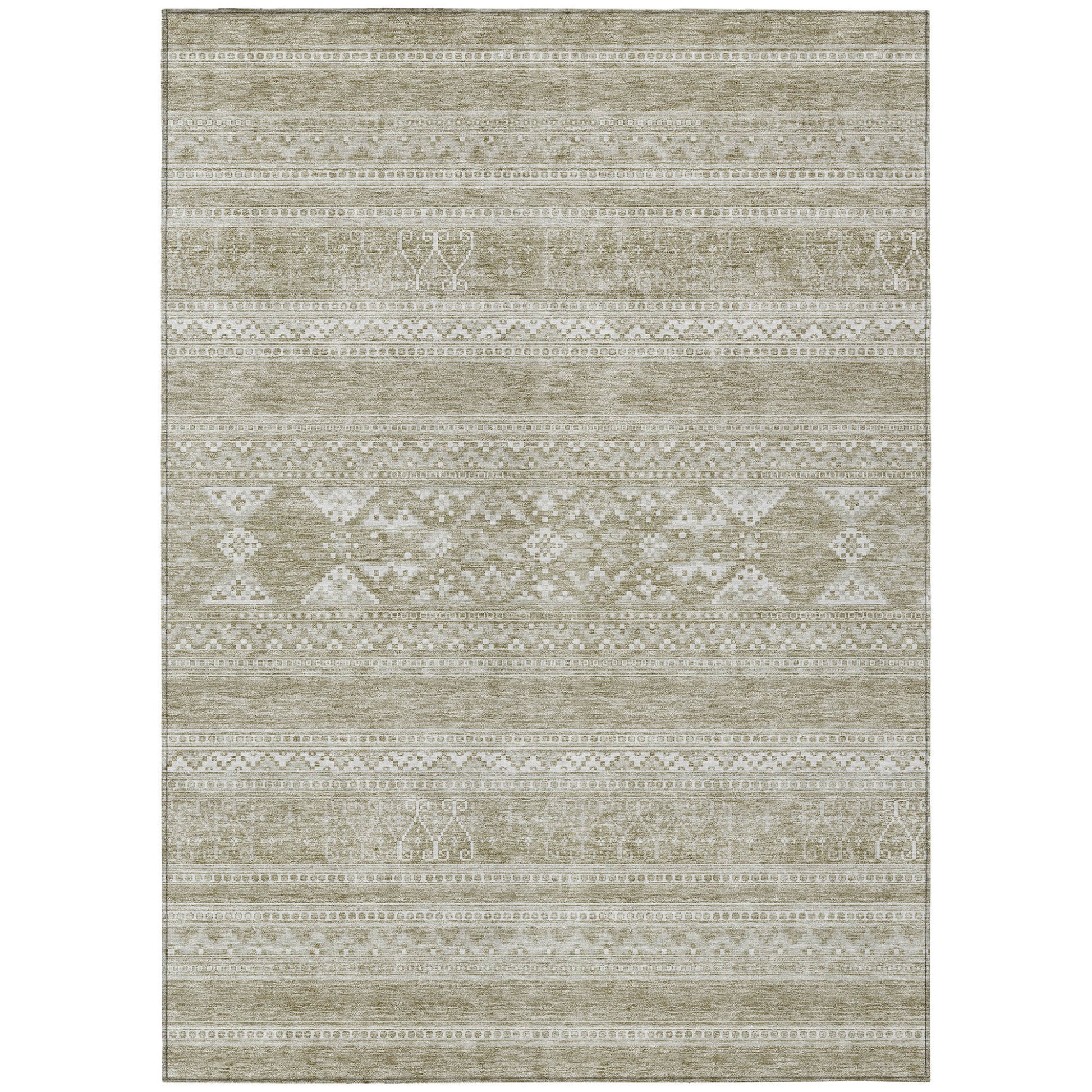 3' X 5' Khaki Taupe And Ivory Southwestern Washable Indoor Outdoor Area Rug-1