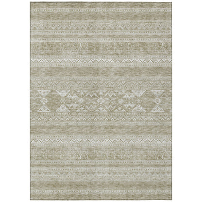 3' X 5' Khaki Taupe And Ivory Southwestern Washable Indoor Outdoor Area Rug-1