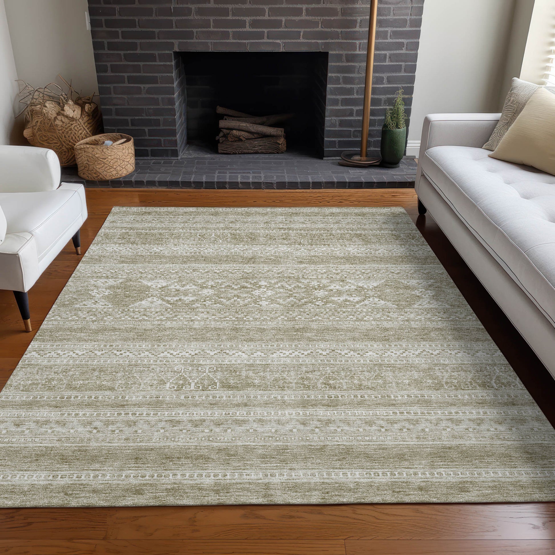 3' X 5' Khaki Taupe And Ivory Southwestern Washable Indoor Outdoor Area Rug-6