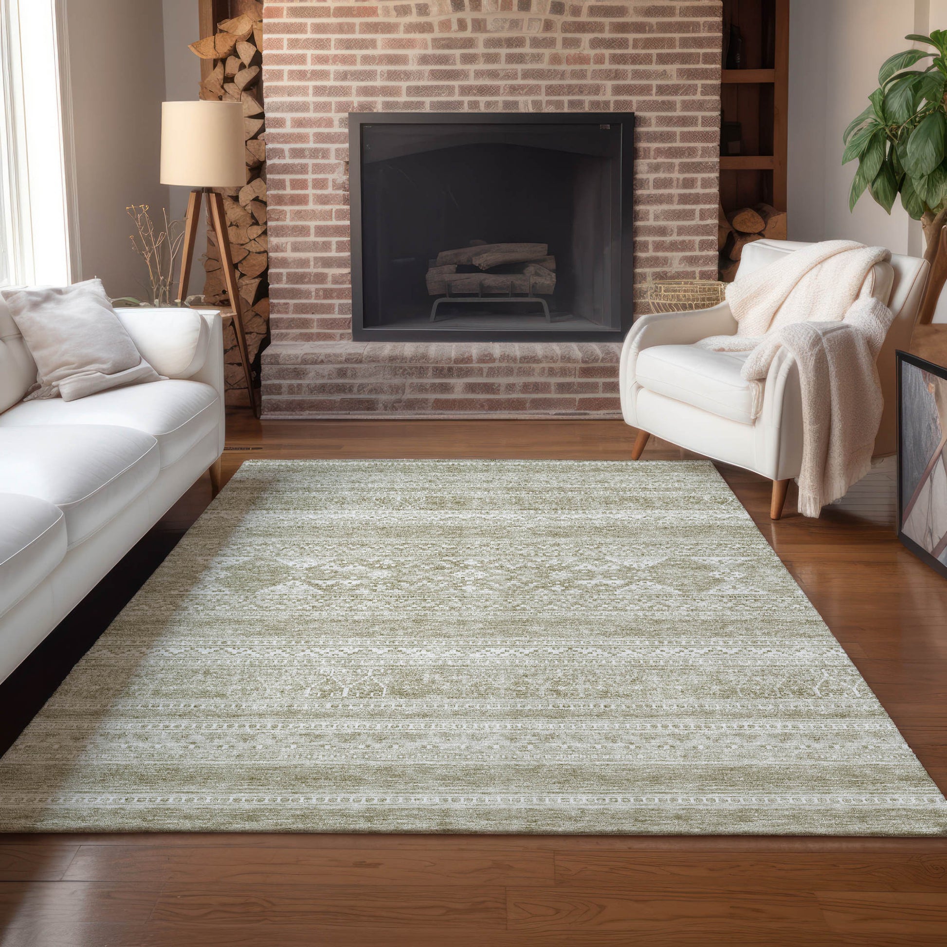 3' X 5' Khaki Taupe And Ivory Southwestern Washable Indoor Outdoor Area Rug-7