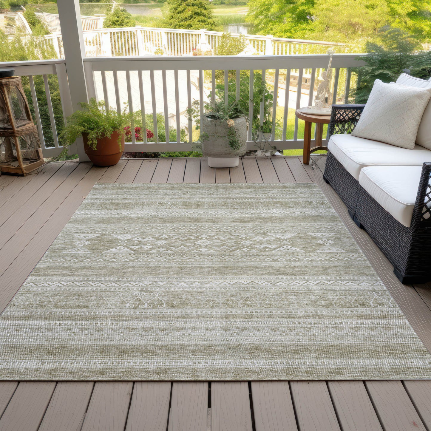 3' X 5' Khaki Taupe And Ivory Southwestern Washable Indoor Outdoor Area Rug-8