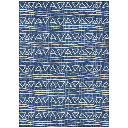 3' X 5' Navy Blue And Ivory Geometric Washable Indoor Outdoor Area Rug-1